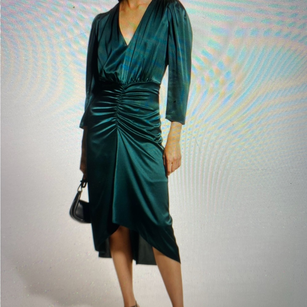 Veronica Beard Teal Satin Long Sleeve Dress